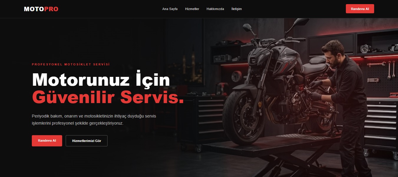 MotoPro motosiklet servis web sitesi